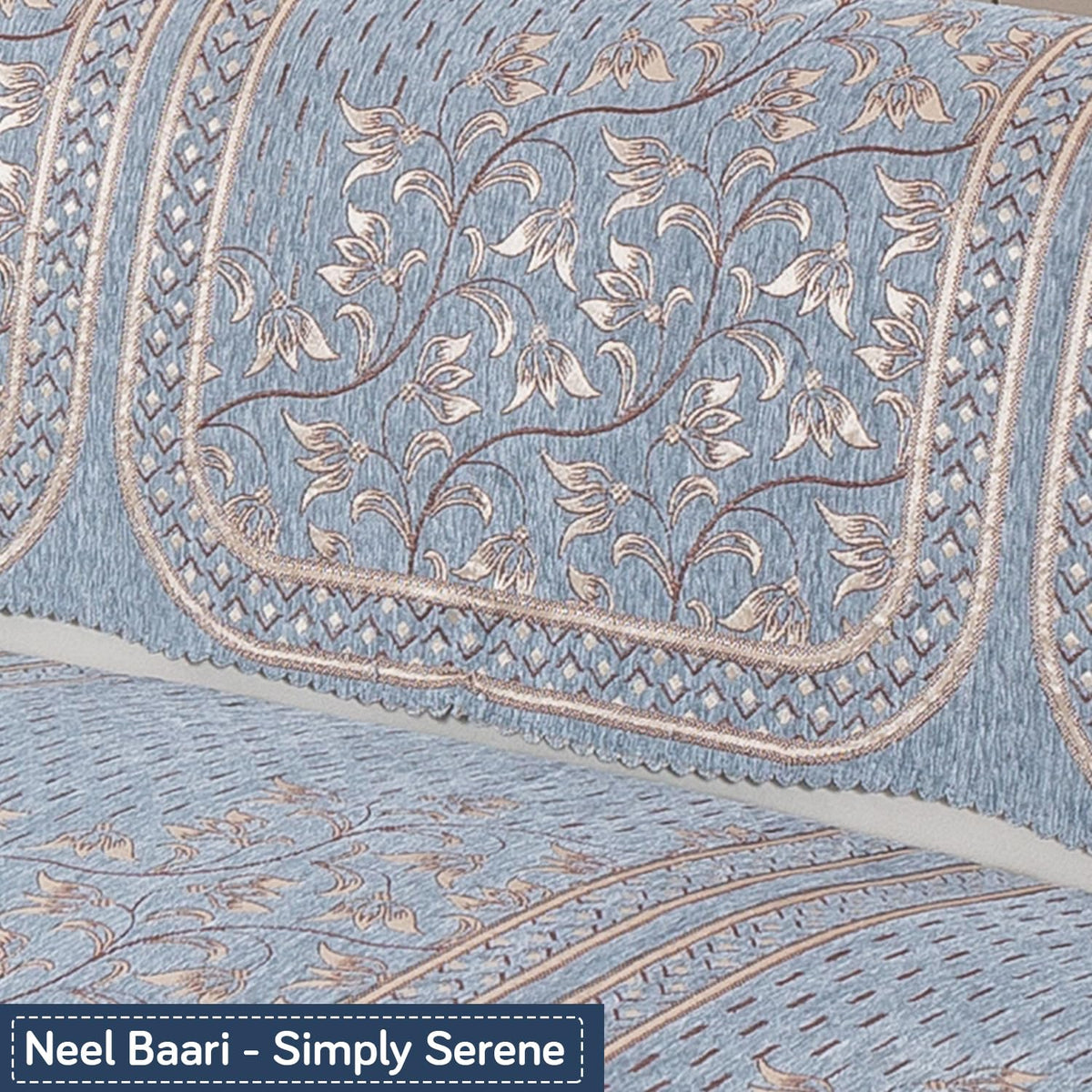 Royal Aangan Premium Chenille Jacquard Sofa Cover 5 Seater Set 3+1+1 Sofa Cover for Seat & Back, Neel Baari