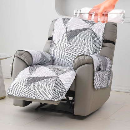 Quilted Recliner Water Repellent & Waterproof Cover for Small / Large - Snow White Black Geometry