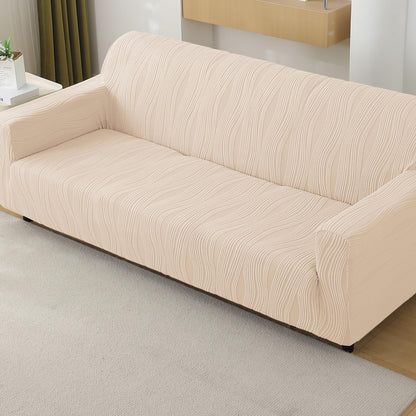 200gsm Knitting Jacquard Sofa Cover 1/2/3/4 Seater Fully Covered, Skimmed Cream
