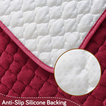 Diamond Plush Premium Quilted L Shape Sofa Cover Seat Mat, Wine