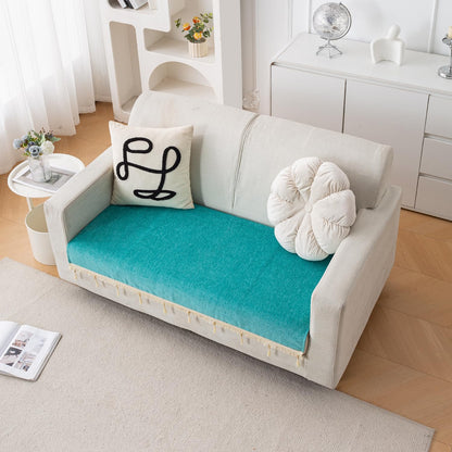 Serenity Tassel Chenille Sofa Cover with Tassel – Ocean Teal