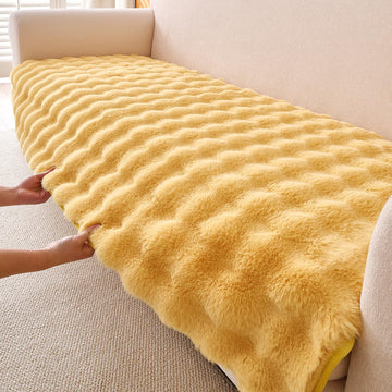 'FurHug' Premium Faux Rabbit Fur Sofa Seat Mats, Honey Yellow