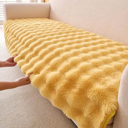 'FurHug' Premium Faux Rabbit Fur Sofa Seat Mats, Honey Yellow
