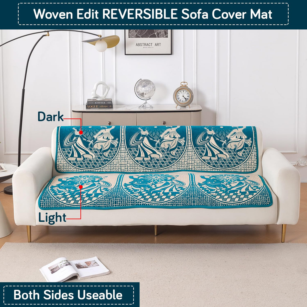 Woven Edit Chenille Jacquard Reversible 5-Seater Sofa Cover (3+1+1), Royal Rhythm