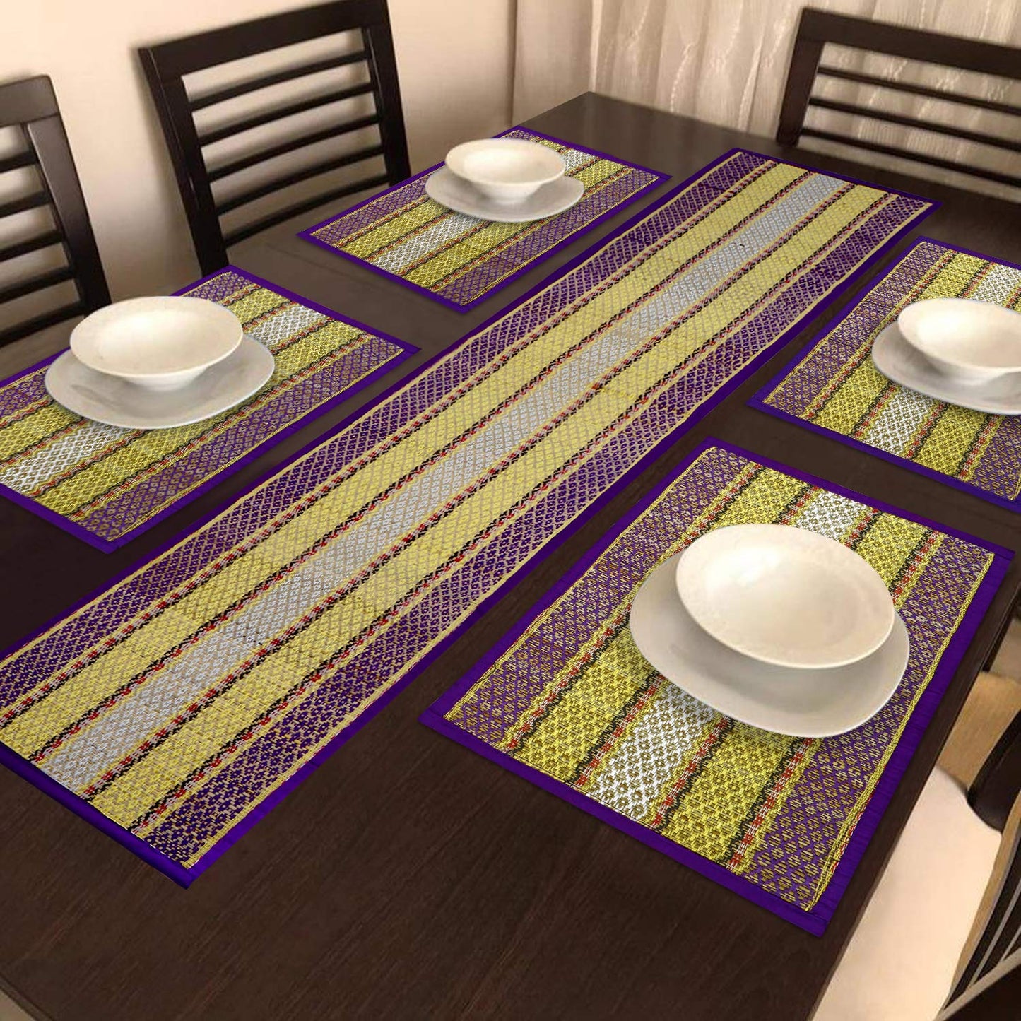 Handmade Madurkathi River Grass Dining Table Mats, Purple