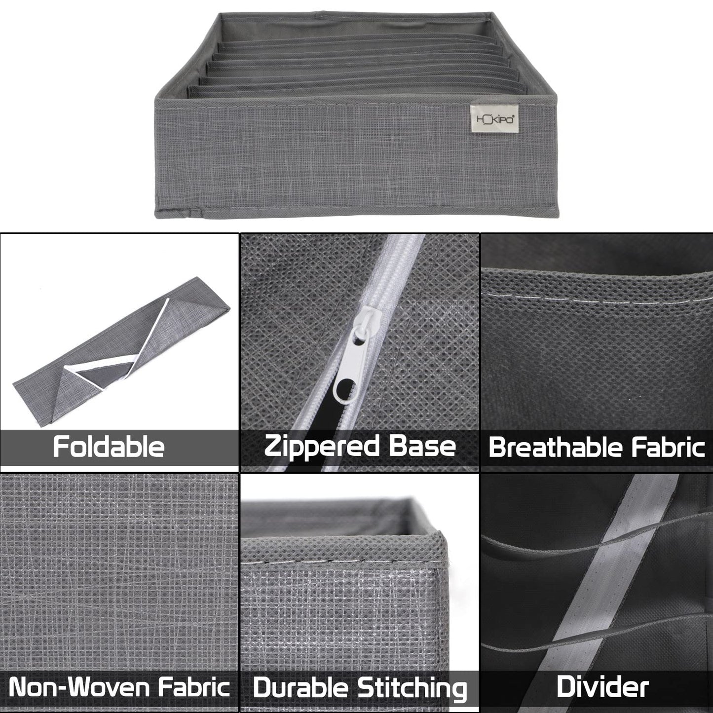 Non-Woven Fabric Undergarment Organizer Storage Box For Drawers Bra Panty Socks Tie Lingerie Organizer For Wardrobe, Grey