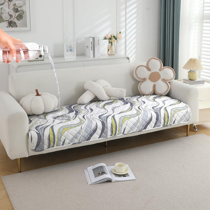 Quilted 1/2/3 Seater Waterproof and Anti-Slip Sofa Cover Mat, Curved Lines Pearl White