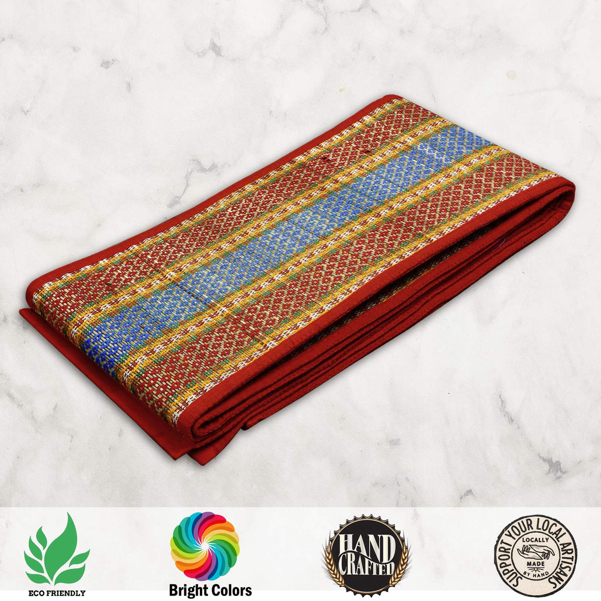 Foldable red chatai mat for home – handmade | HOKIPO