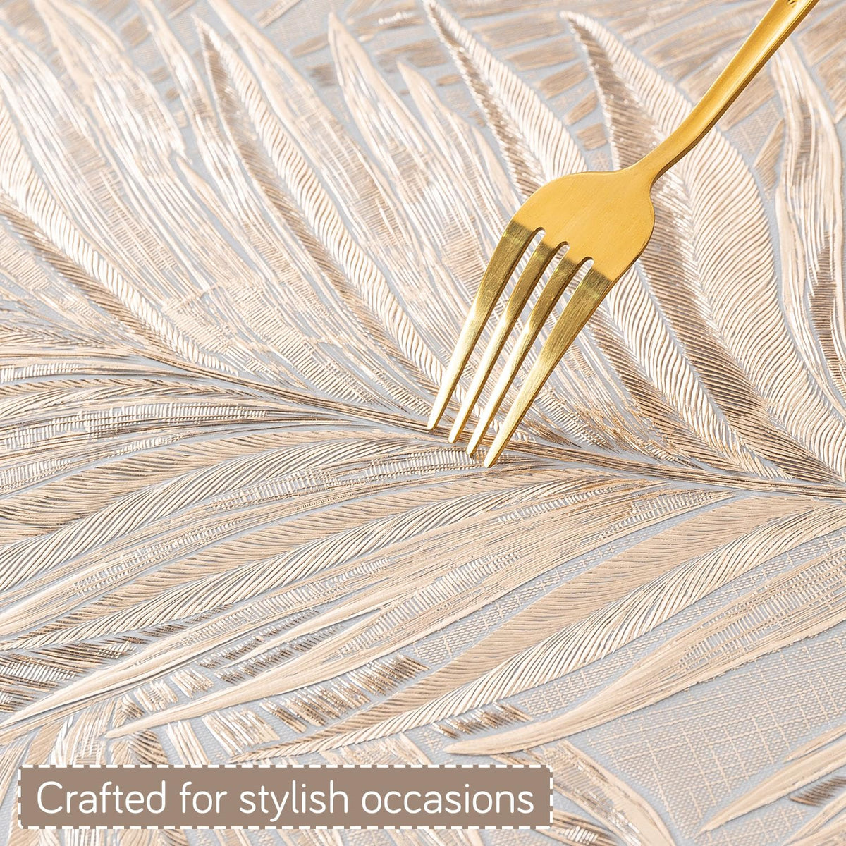 Metallic Glow Mats for Dining Table, Areca Palm Leaves - Champagne Gold