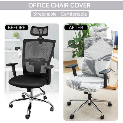 Office Chair Cover with Headrest and Elastic Chair Covers, Snow White Black Geometry