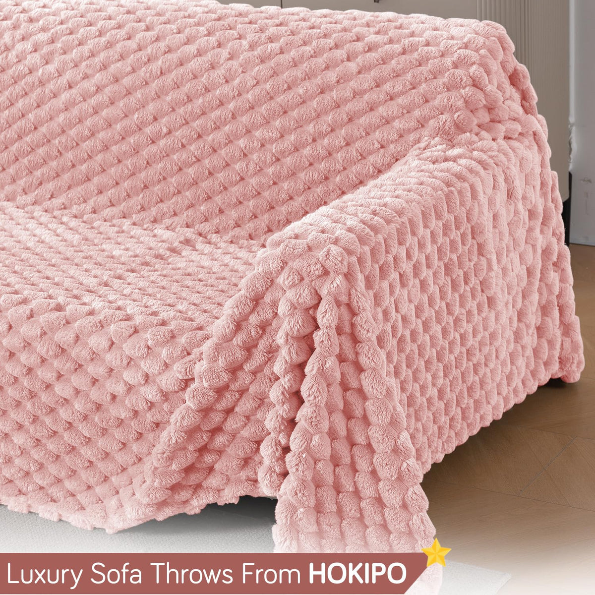 Luxury Rabbit Wool Plush Sofa Throw, Flamingo Pink