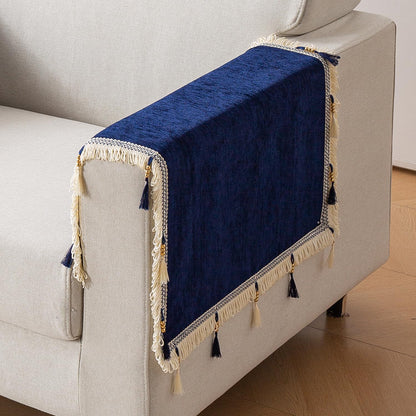Serenity Tassel Chenille Sofa Cover with Tassel – Sapphire Navy