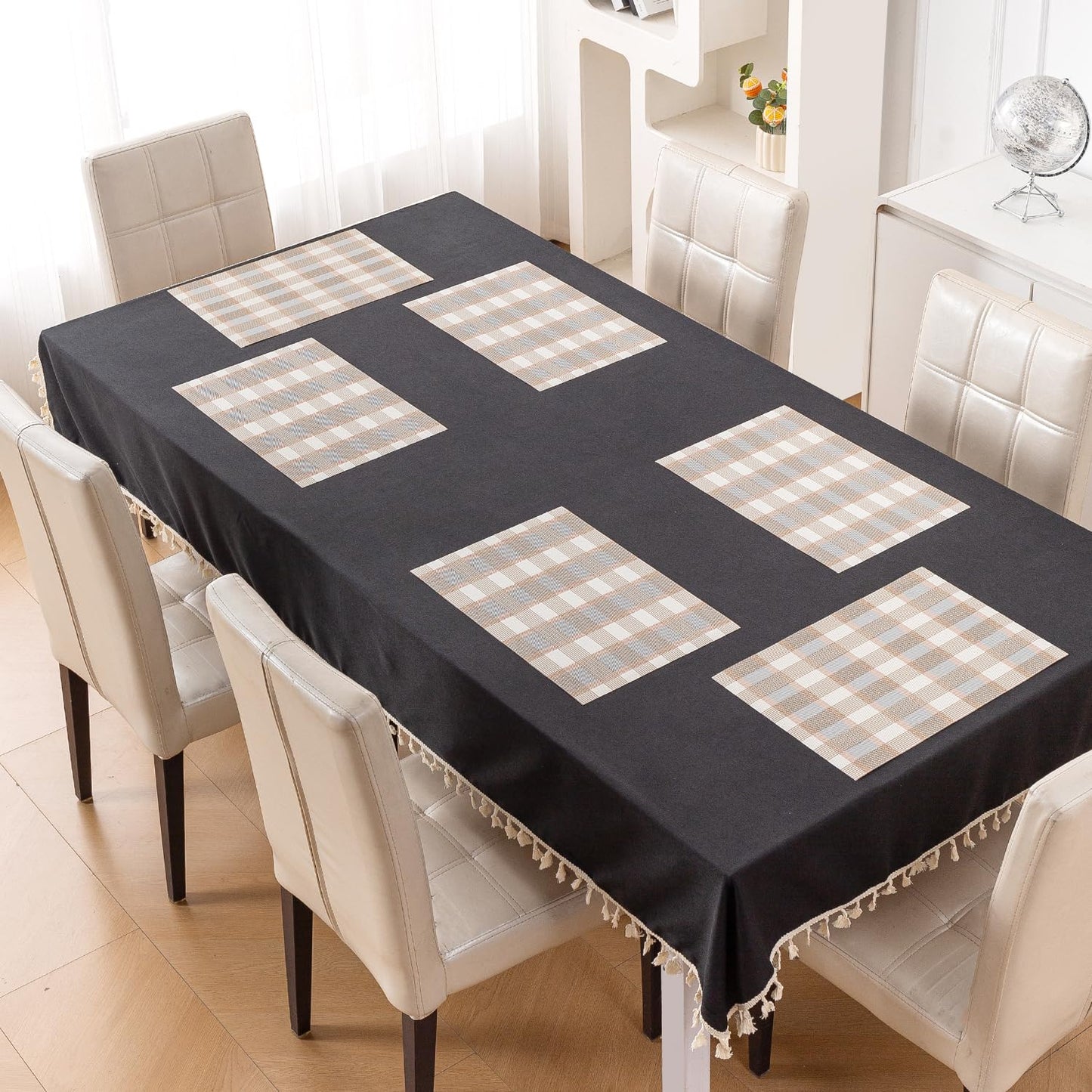 Classic Checks PVC Washable Mats for Dining Table - Stone Brown
