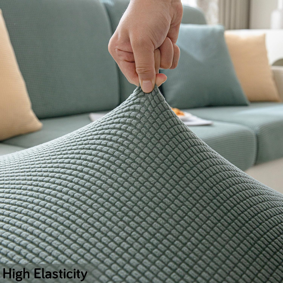 Stretchable Thick Jacquard Textured Seat Cushion Cover for 1/2/3 Seaters / Pieces for Sofa, Green