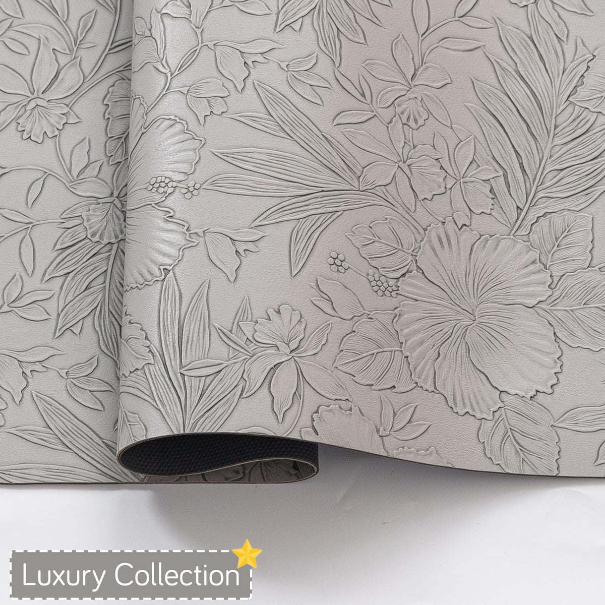 Hibiscus Bloom Washable Leather Mats for Dining Table - Stone Grey