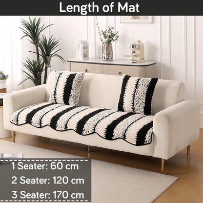 Luxury Wavy Anti Slip Plush Sofa Cover Mat, Black
