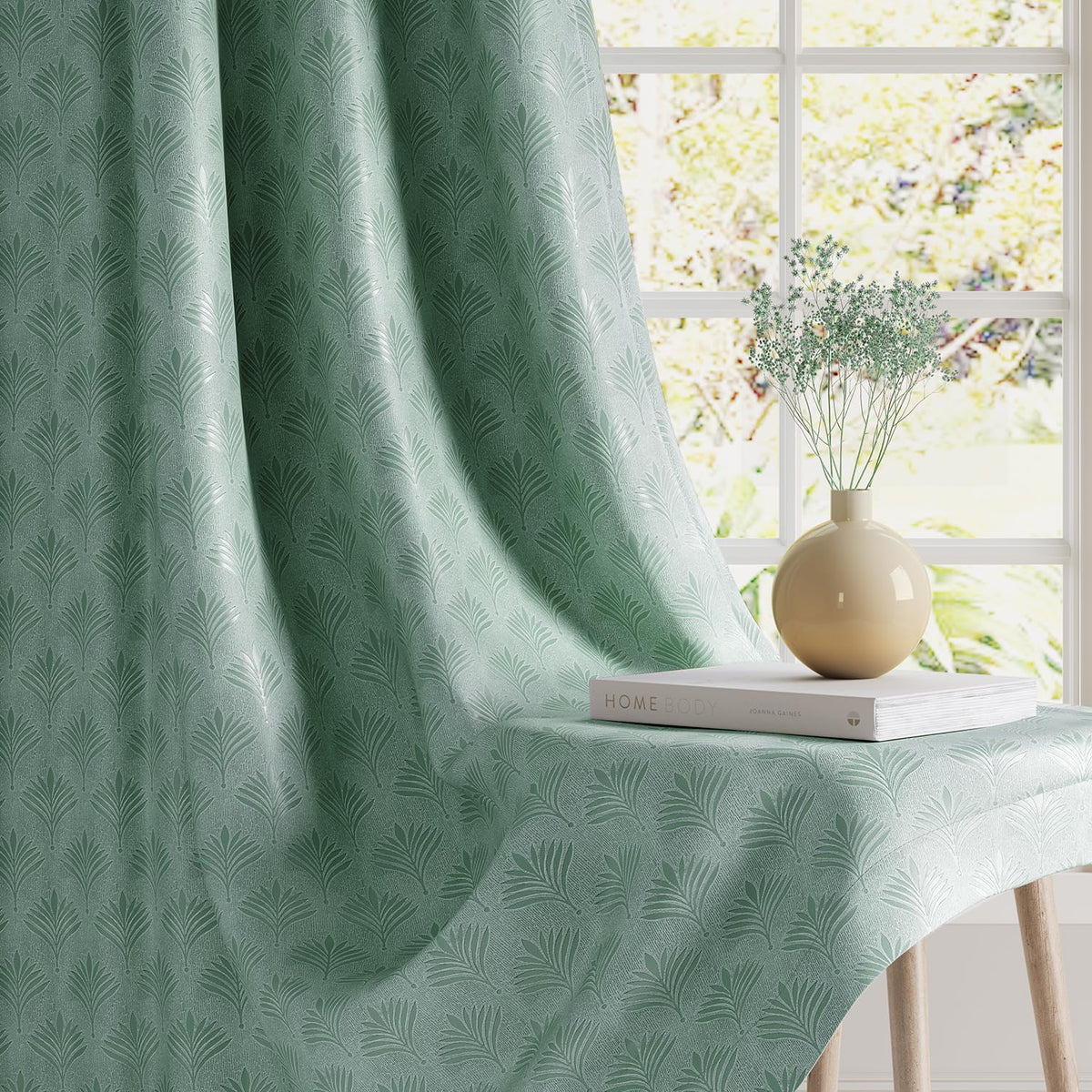 HOKIPO Palmea True Blackout Curtains, 7 Feet Long - Sage Green