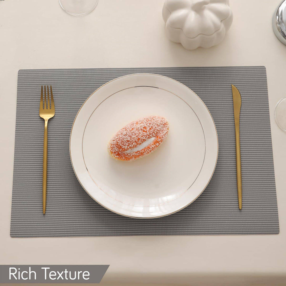 Buy fossil grey rich texture waterproof dining table mat | HOKIPO