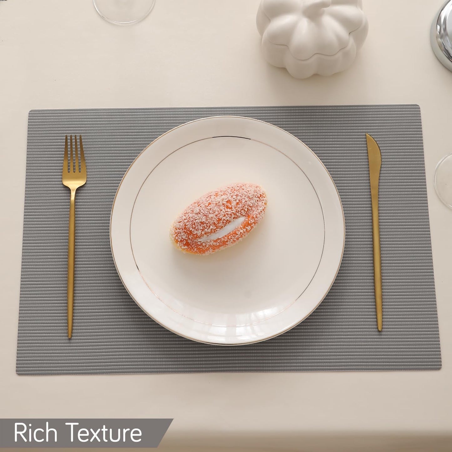 PP Waterproof Dining Table Mat, Fossil Grey