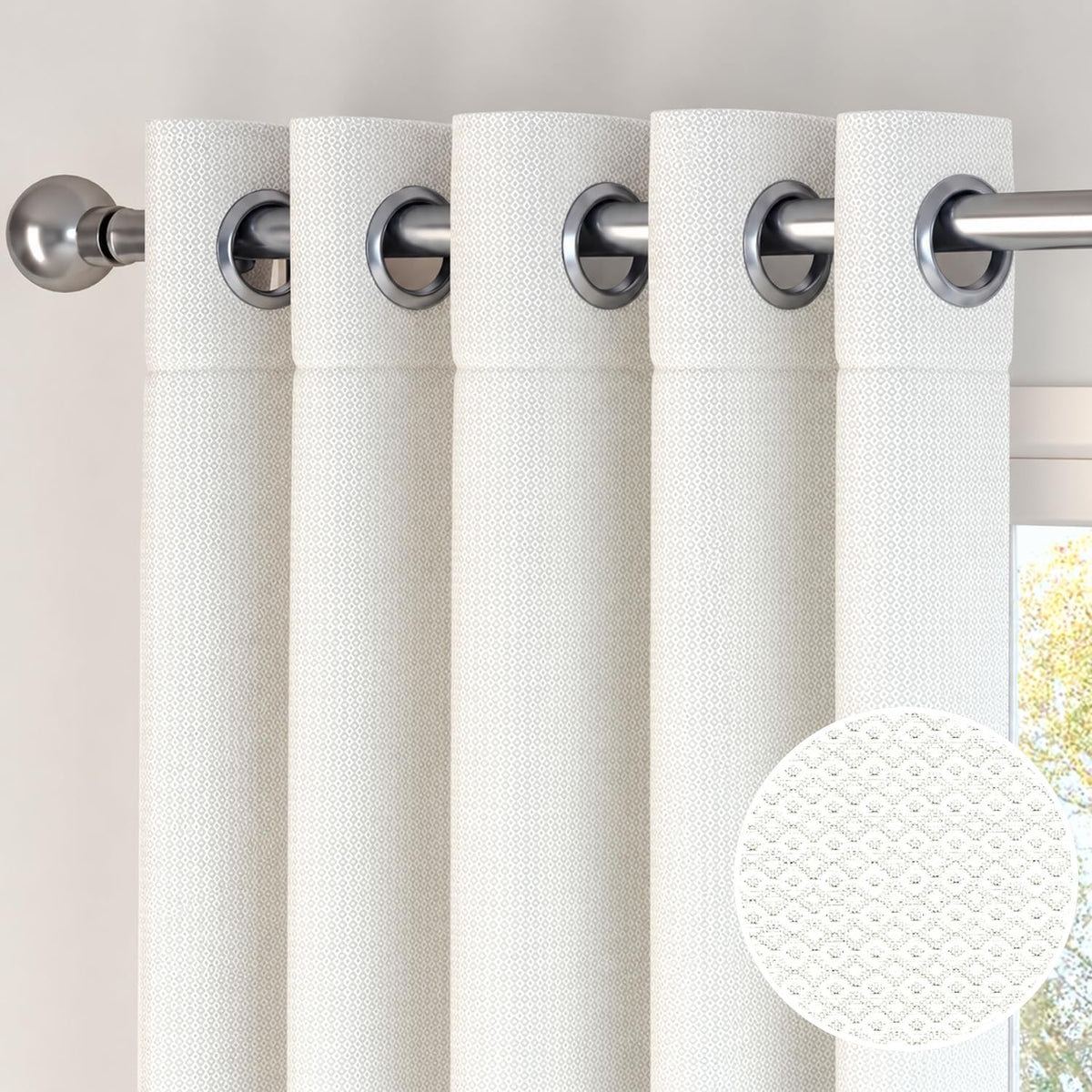 HOKIPO Horizon Dimout Eyelet Curtains, 7 Feet Long - Ivory Cream - image 7
