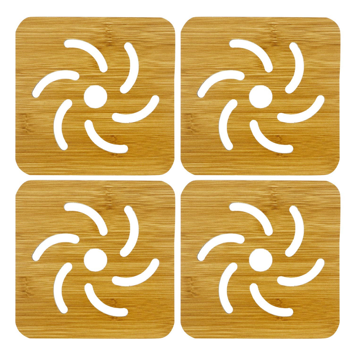 Buy Round Swirl Cut Wooden Coaster Set