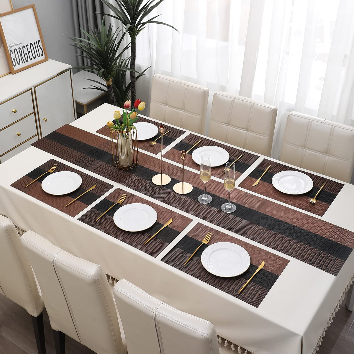 PVC Dining Table Mats, Metalic Brown