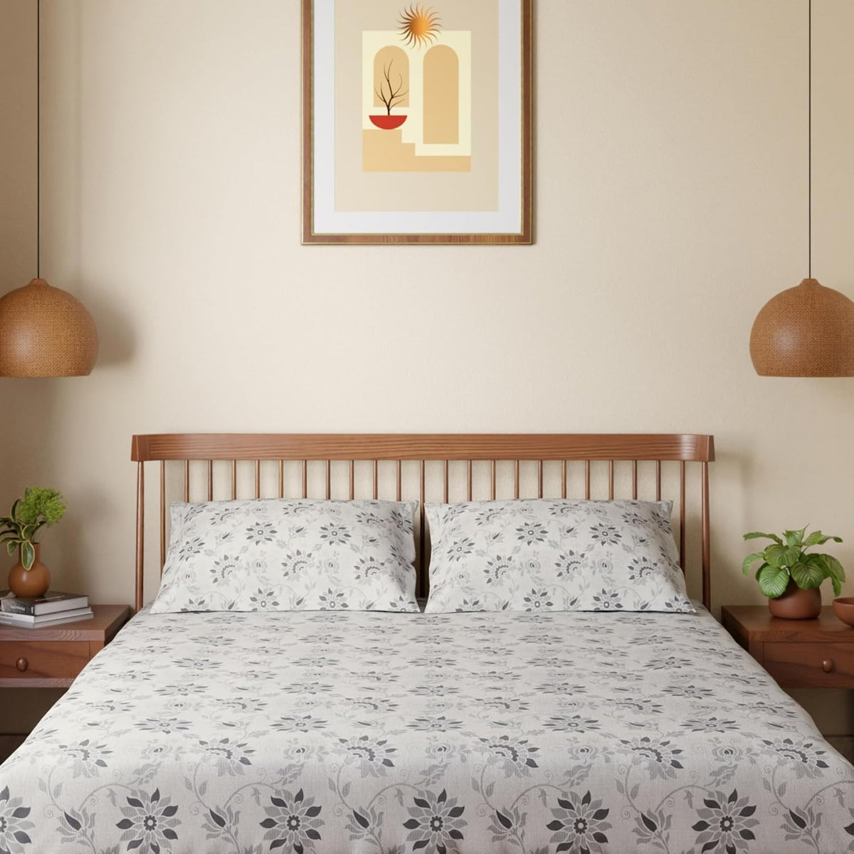 HOKIPO King Size Cotton Bedsheet, 2 Pillow Covers, Slate Grey & Charcoal - image 8