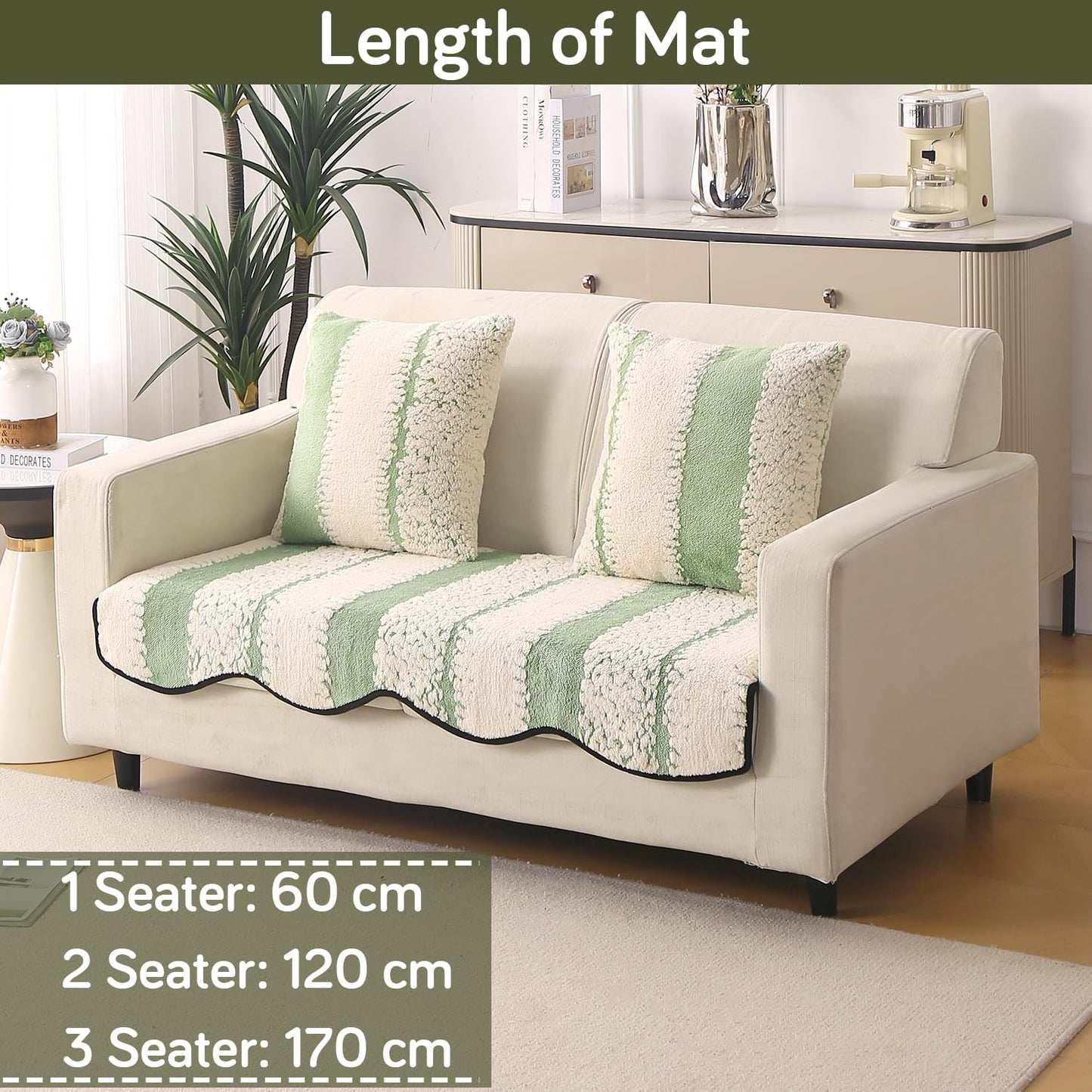 Luxury Wavy Anti Slip Plush Sofa Cover Mat, Pistachio Green