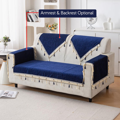 Serenity Tassel Chenille Sofa Cover with Tassel – Sapphire Navy