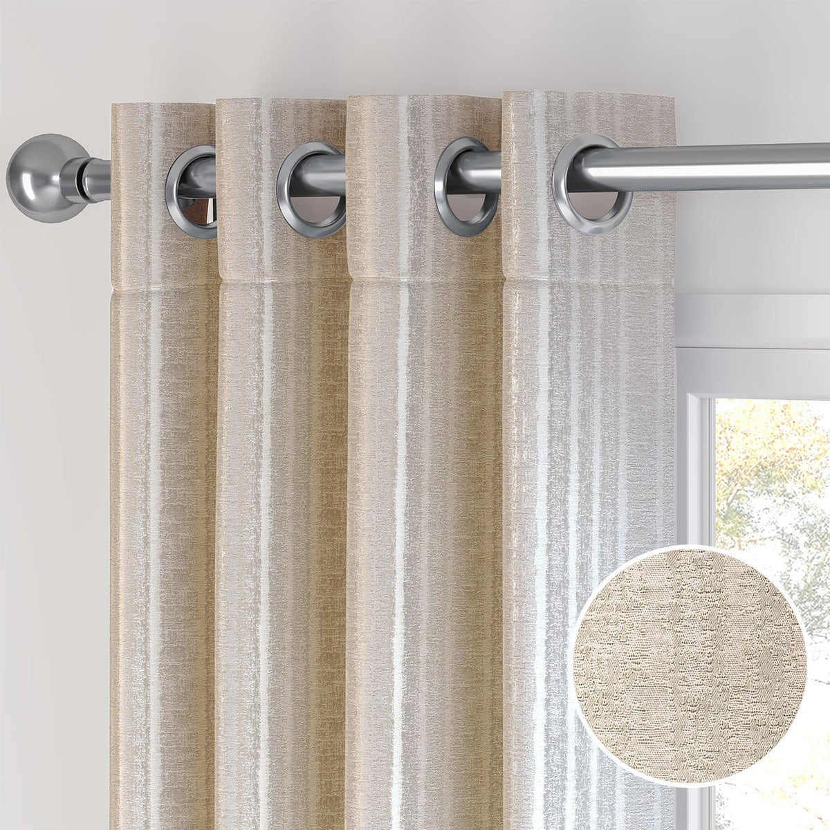HOKIPO Royal Blend Eyelet Curtains, 7 Feet Long - Soft Beige - image 7