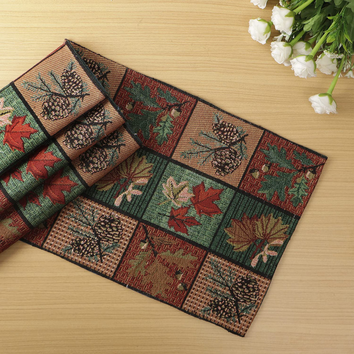 Cotton Jacquard Dining Table Mats, Multicolor Leaf