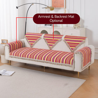 Artisan Boho 5-Seater Sofa Seat Mat with Tassels (3+1+1), Ruby Red