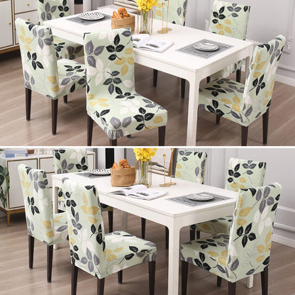 Elastic Stretchable Dining Chair Cover, Green Hibiscus Leaves
