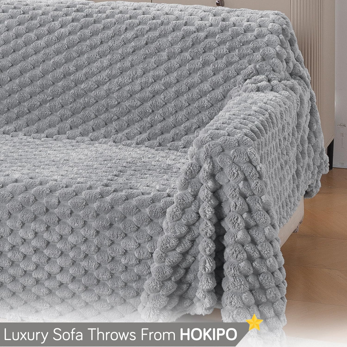 Luxury Rabbit Wool Plush Sofa Throw, Moon Grey