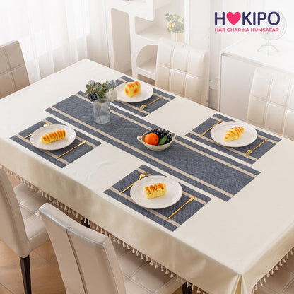 Chevron Stripes PVC Mats for Dining Table - Charcoal Blue