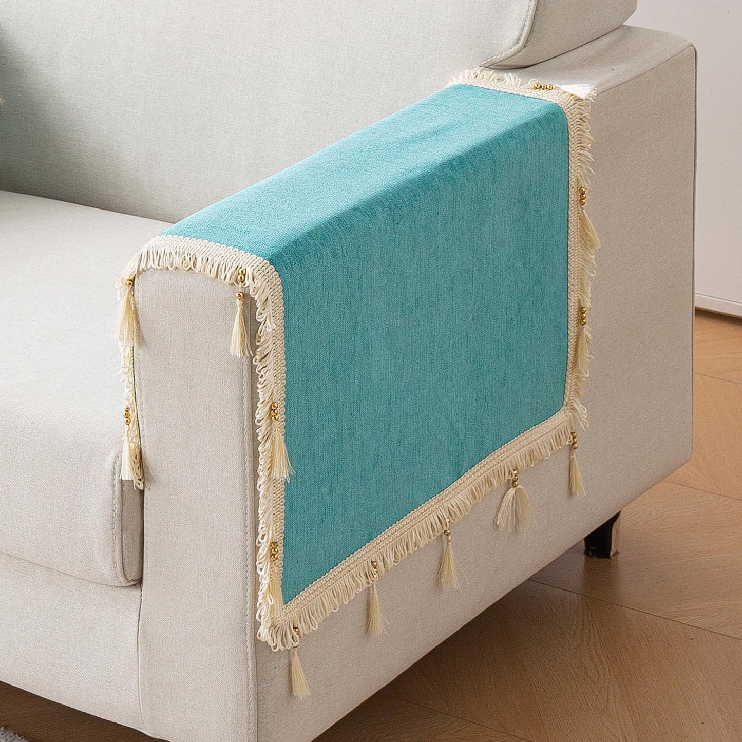 Serenity Tassel Chenille Sofa Cover with Tassel – Ocean Teal