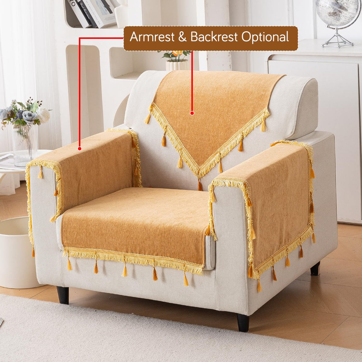 Serenity Tassel Chenille Sofa Cover with Tassel – Sunlit Amber