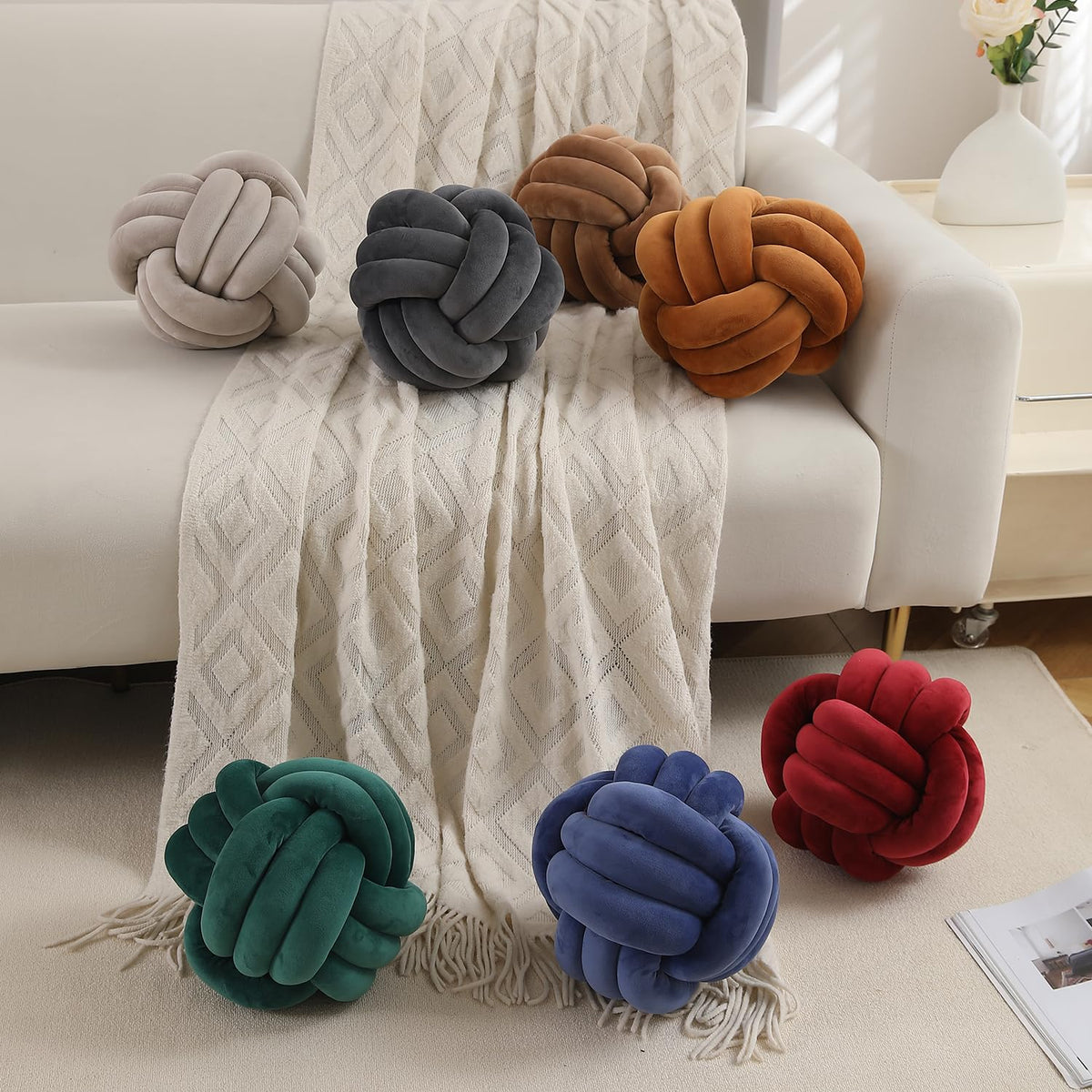 Knot Ball Cushion Pillow Soft Plush Velvet Decorative Throw Pillow - Charcoal Grey