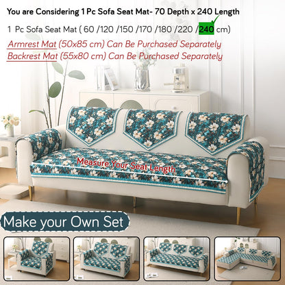 Florentina Series Premium Holland Velvet Sofa Cover Mat - Pansies Teal
