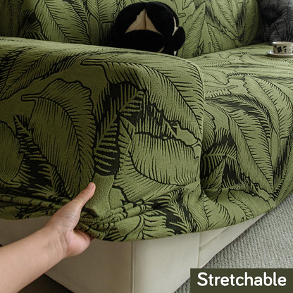Dual Tone Knitting Jacquard Sofa Cover 1/2/3 Seater Fully Covered - Olive Green
