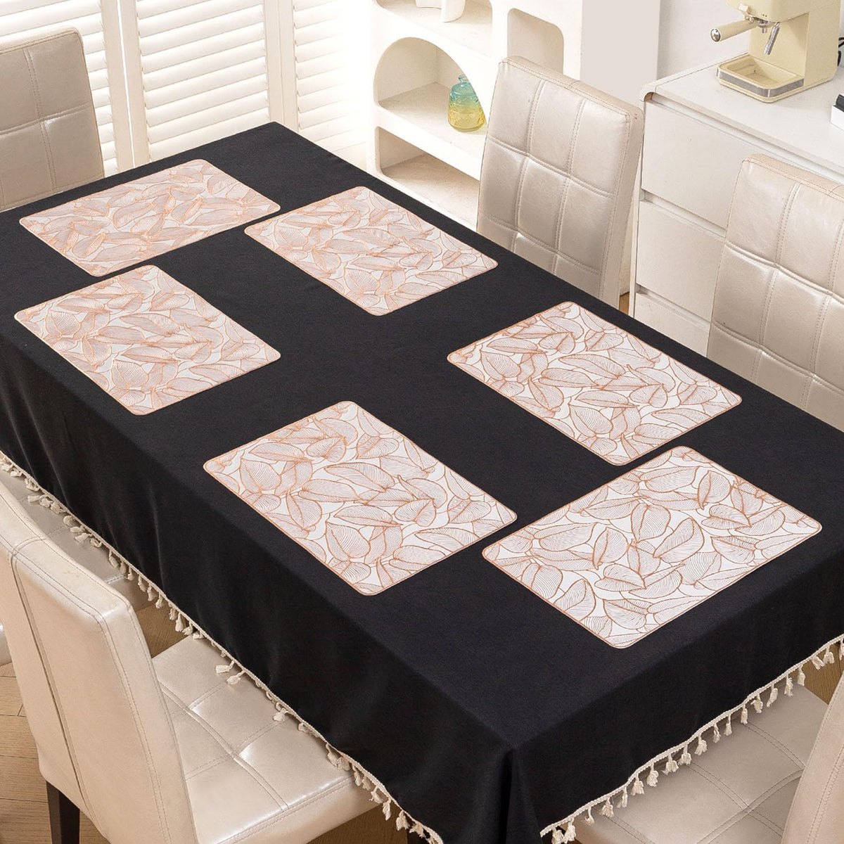 Metallic Glow Shining Mats for Dining Table, Philodendron Leaves - Copper