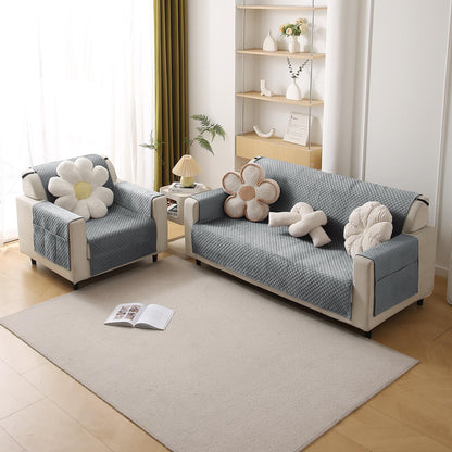 Quilted Velvet Sofa Cover Mat with Side Pockets, Pet Friendly, Fossil Grey
