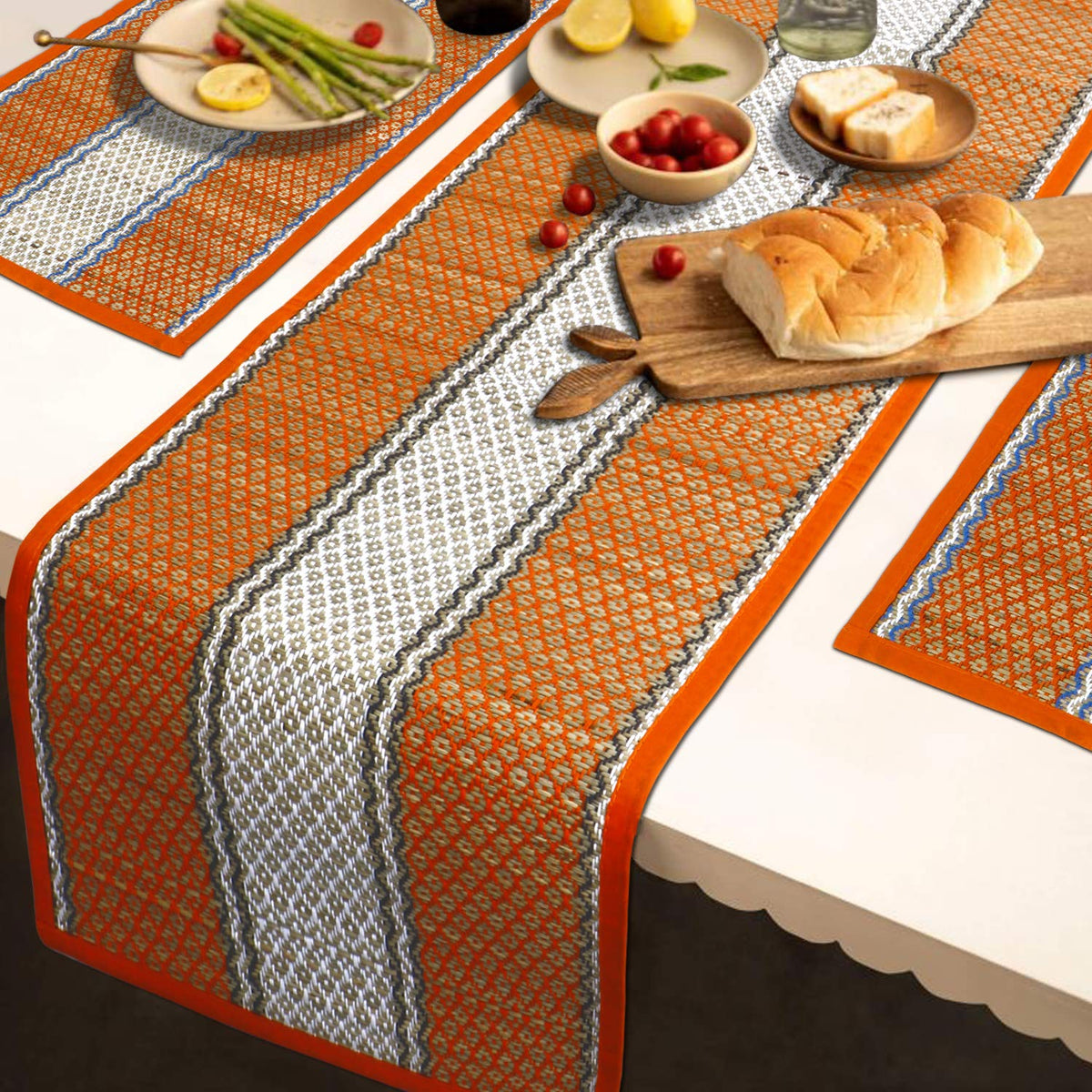 Handmade Madurkathi River Grass Dining Table Mats, Orange
