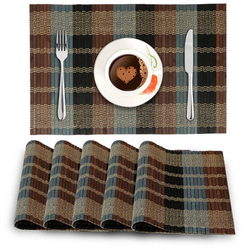 Heat Resistant Bamboo Placemats Set of 6 Dining Table Mats, 45x30 cm, Multicolor