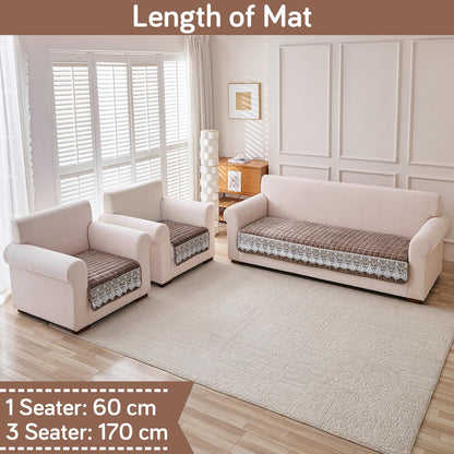 BelleLace Series Imperial Milk Velvet Sofa Cover Mat with Lace Design - Mocha Brown