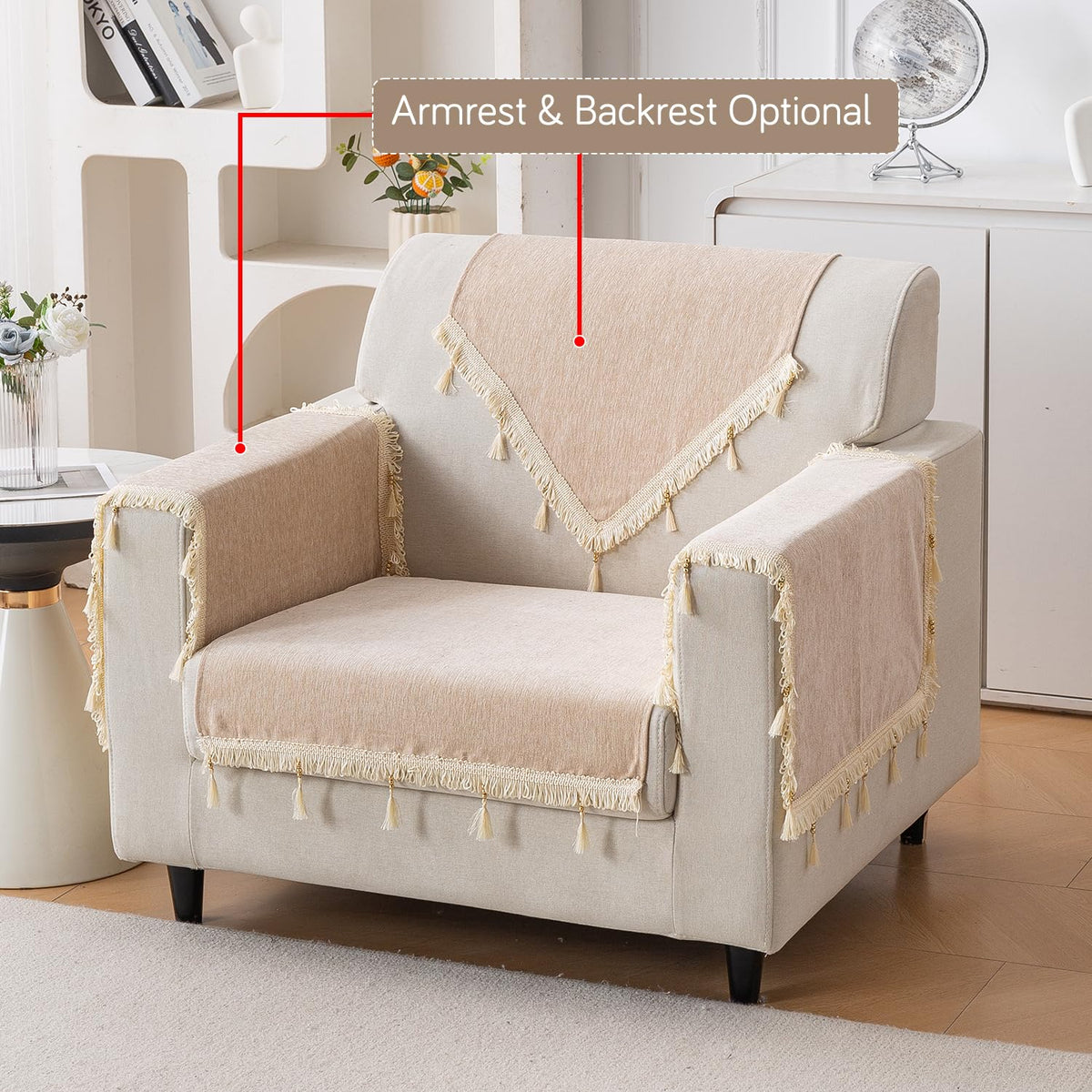 Serenity Tassel Chenille Sofa Cover with Tassel – Ivory Fringe
