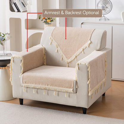 Serenity Tassel Chenille Sofa Cover with Tassel – Ivory Fringe