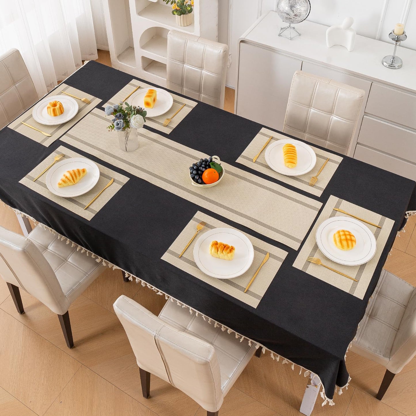 Chevron Stripes PVC Mats for Dining Table - Buttercream Beige