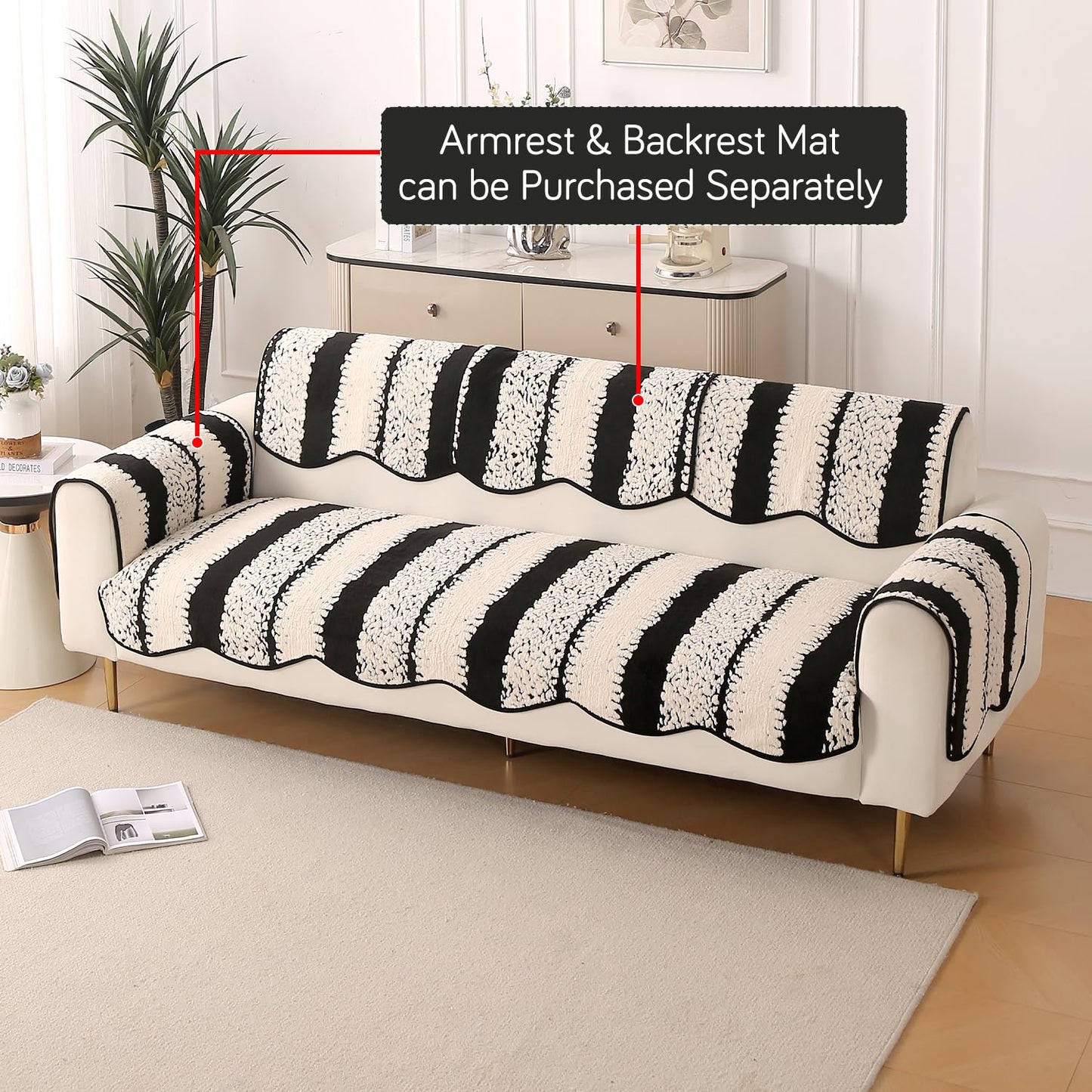 Luxury Wavy Anti Slip Plush Sofa Cover Mat, Black