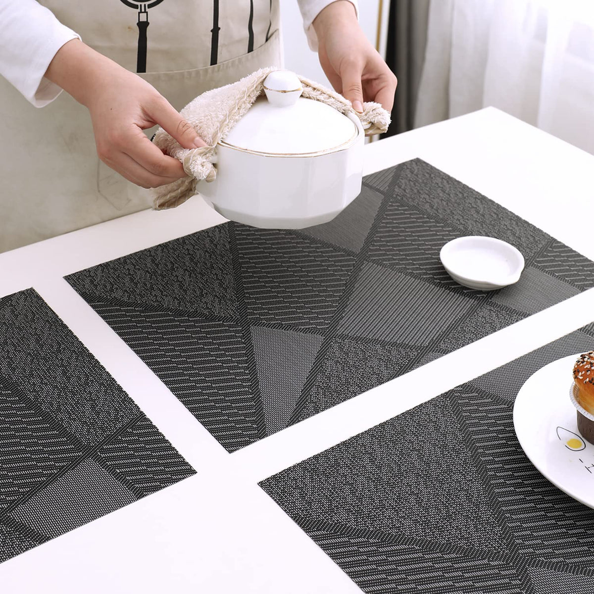 PVC Dining Table Mats, Abstract Black